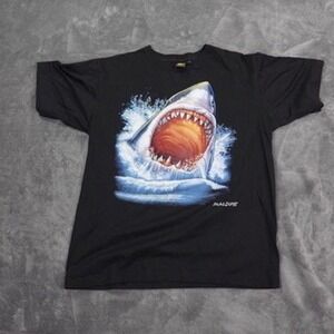 Maldives Graphic Double Sided Shirt Mens Large Black Great White Shark Attack